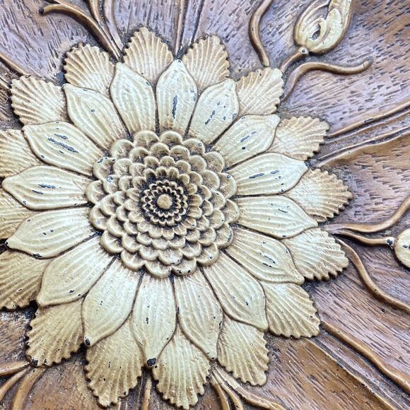 Vtg Sunflower Bowl Multi Prod Inc USA Faux Wood Boho Chic‎ 11.5” MCM Centerpiece - Picture 11 of 12